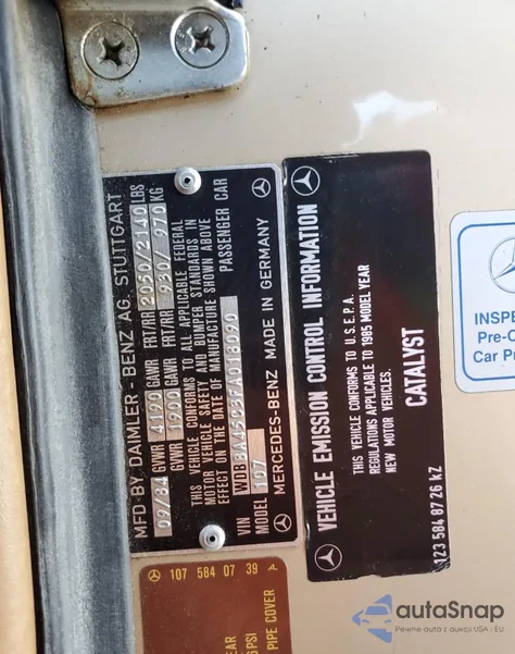 1985 Mercedes-Benz 380 Sl from USA, damaged, VIN WDBBA45C3FA018090